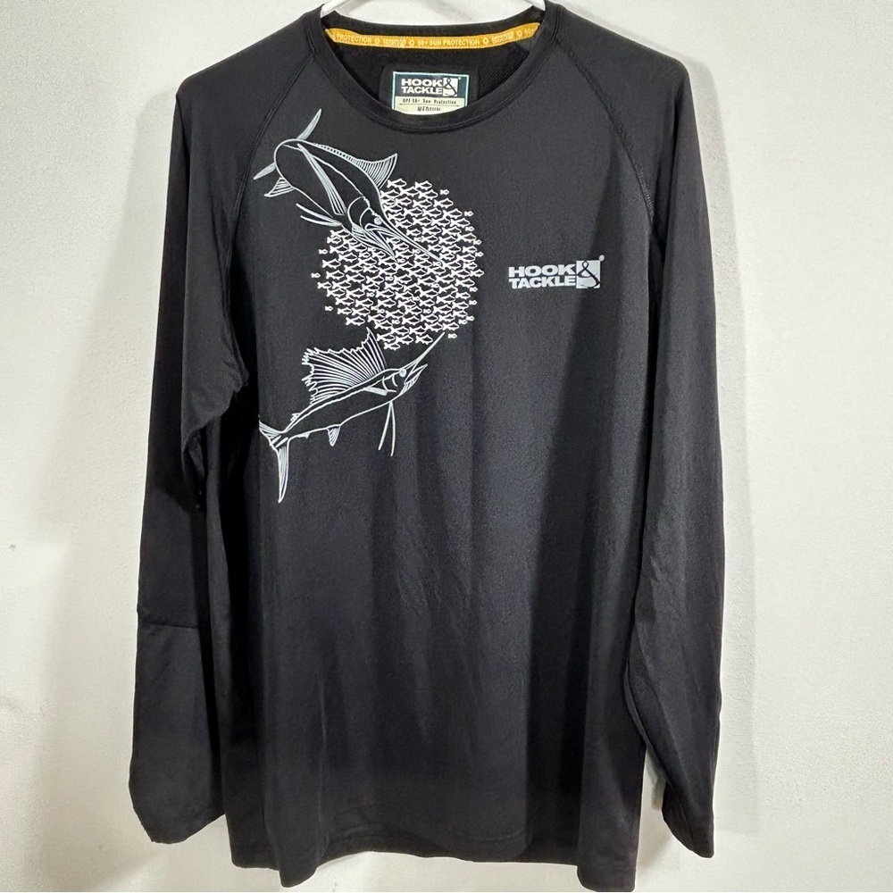 Hook & Tackle Men's Black Fishing  Long Sleeve UV Protection 50+ Shirt Size M